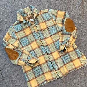 Pendleton vintage Plaid Wool Women’s Sz M Zip Shirt Jacket Shacket Elbow Patch